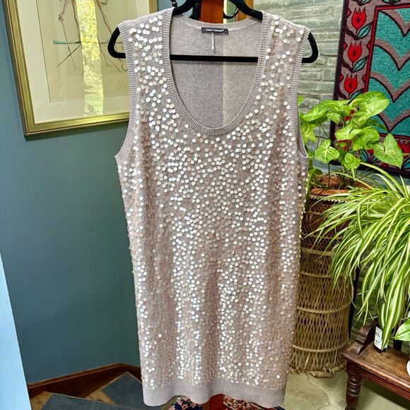 Luisa Cerano Sequin Sleeveless Wool, Cashmere, Silk Sweater Mini Dress size 16 - Picture 3 of 13